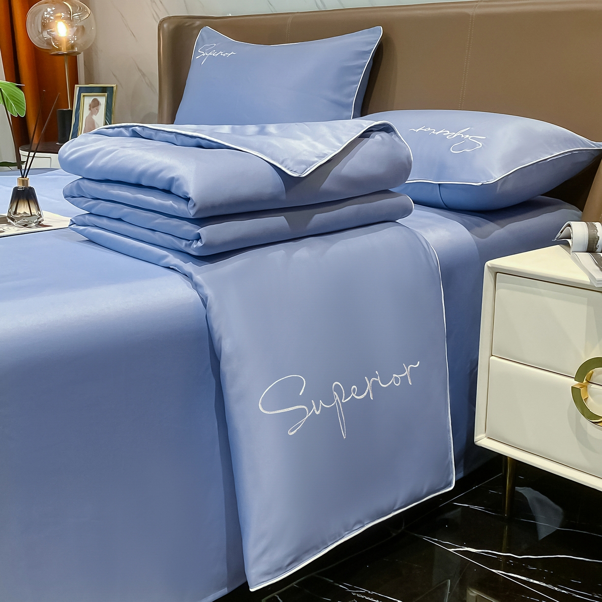 吾秀家居 2026新款字母刺绣水洗天丝夏被夏凉被空调被四件套-字母 字母黄兰