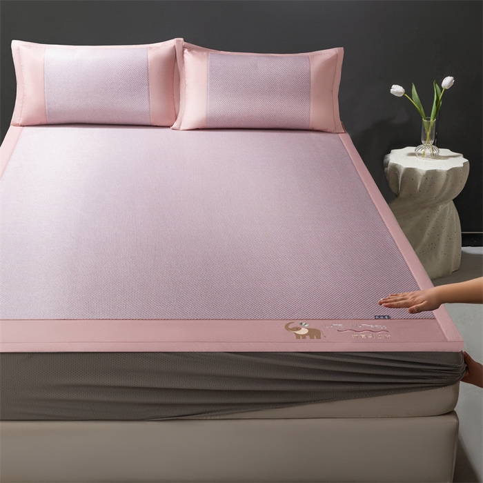 yyds网供 2026新款冰藤乳胶凉席三件套床席款床笠款刺绣可水机洗空调婴儿童单人软藤席 床笠-乳胶冰藤席-粉色