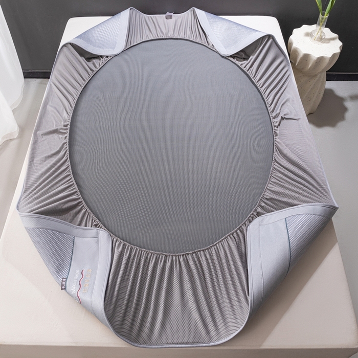 91家纺网 家纺一手货源 找家纺 yyds网供 2026新款冰藤乳胶凉席三件套床席款床笠款刺绣可水机洗空调婴儿童单人软藤席 床笠-乳胶冰藤席-灰蓝