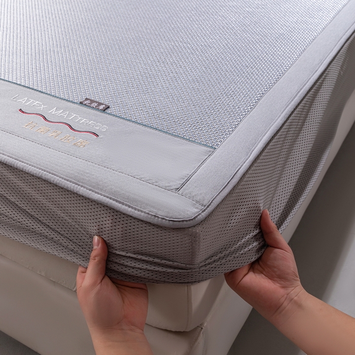 91家纺网 家纺一手货源 找家纺 yyds网供 2026新款冰藤乳胶凉席三件套床席款床笠款刺绣可水机洗空调婴儿童单人软藤席 床笠-乳胶冰藤席-灰蓝