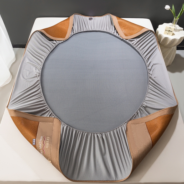 91家纺网 家纺一手货源 找家纺 yyds网供 2026新款冰藤乳胶凉席三件套床席款床笠款刺绣可水机洗空调婴儿童单人软藤席 床笠-乳胶冰藤席-咖色