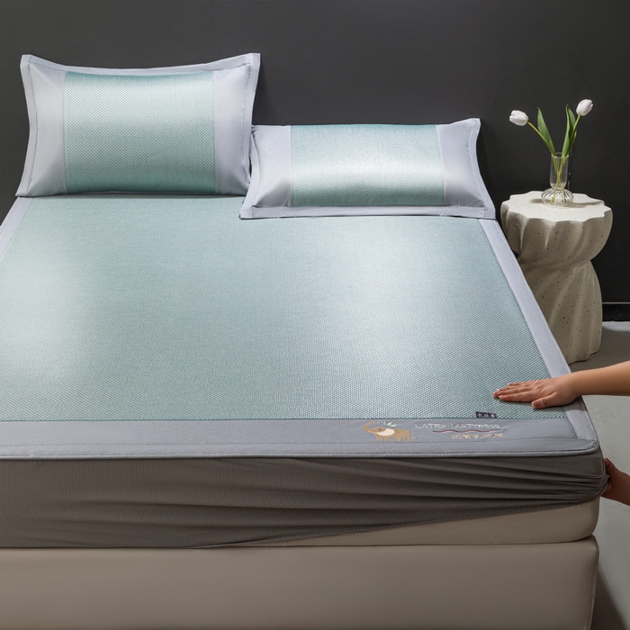 yyds网供 2026新款冰藤乳胶凉席三件套床席款床笠款刺绣可水机洗空调婴儿童单人软藤席 床笠-乳胶冰藤席-水绿