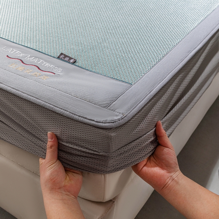 91家纺网 家纺一手货源 找家纺 yyds网供 2026新款冰藤乳胶凉席三件套床席款床笠款刺绣可水机洗空调婴儿童单人软藤席 床笠-乳胶冰藤席-水绿