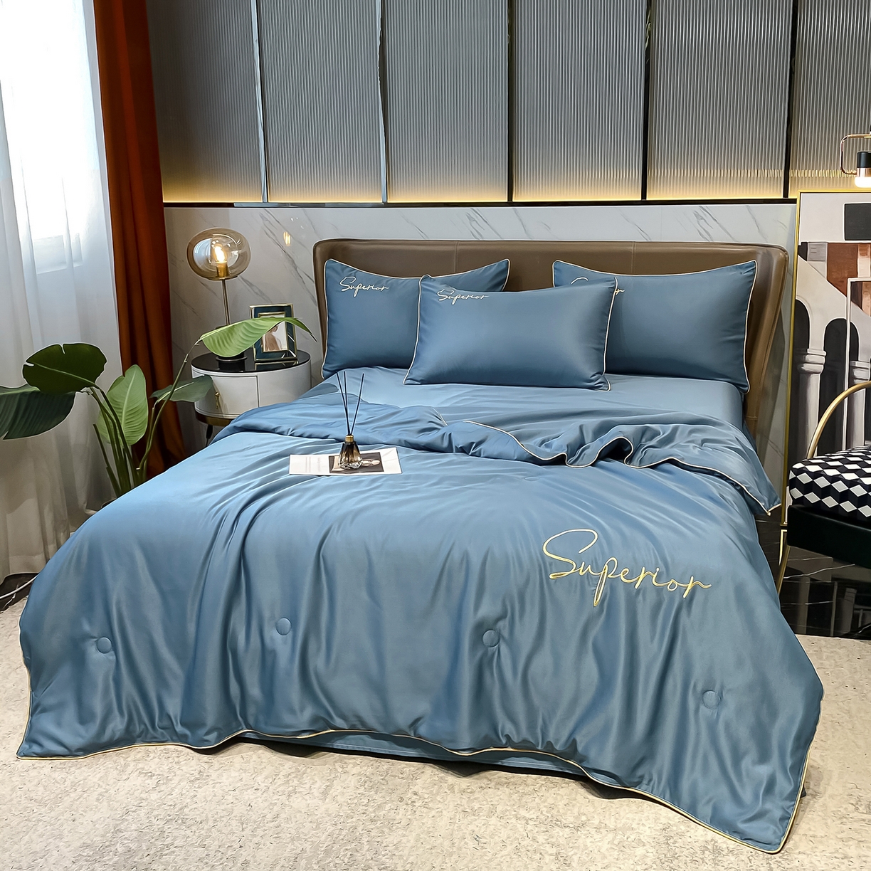 91家纺网 家纺一手货源 找家纺 吾秀家居 2026新款字母刺绣水洗天丝夏被夏凉被空调被四件套-字母 字母静谧蓝