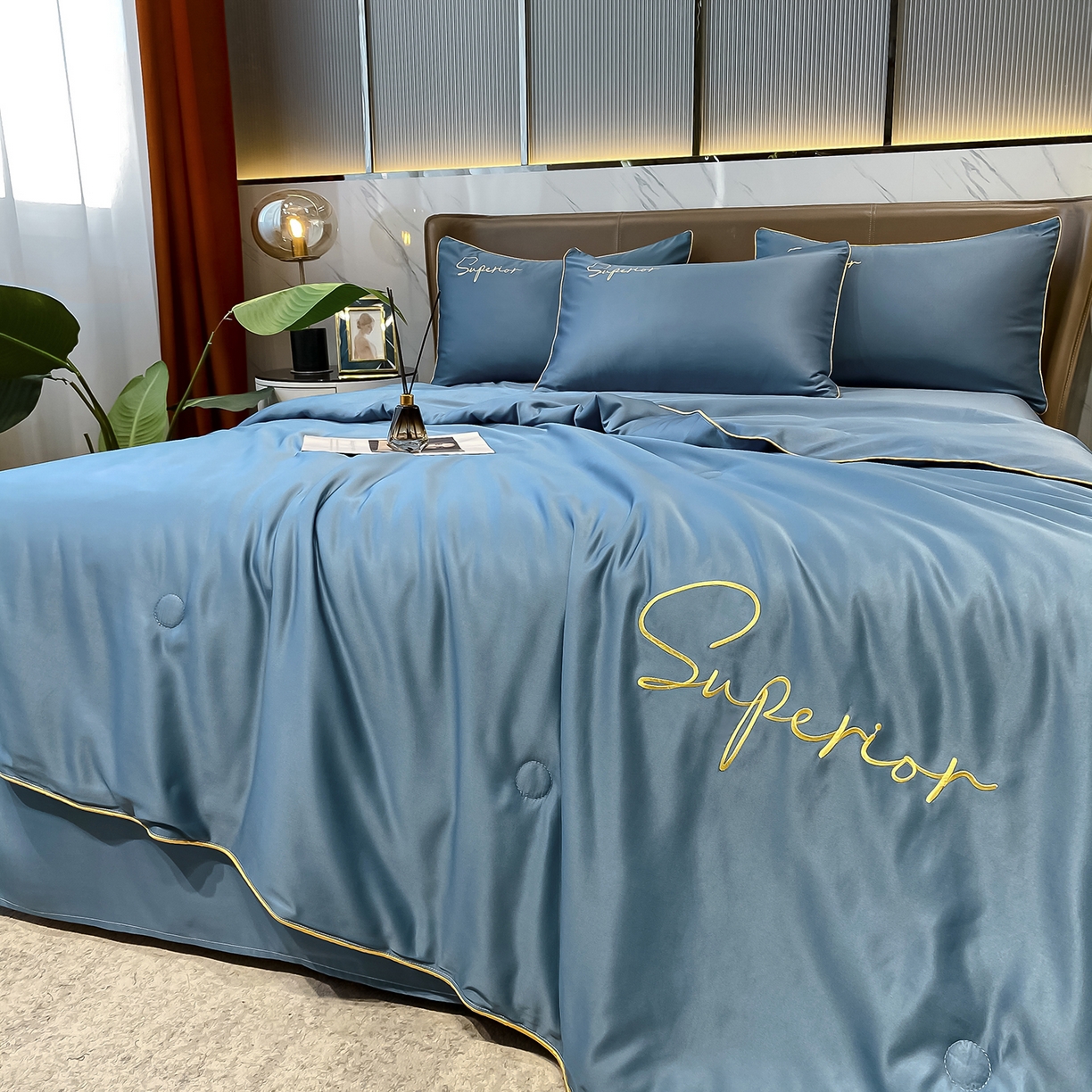 91家纺网 家纺一手货源 找家纺 吾秀家居 2026新款字母刺绣水洗天丝夏被夏凉被空调被四件套-字母 字母静谧蓝