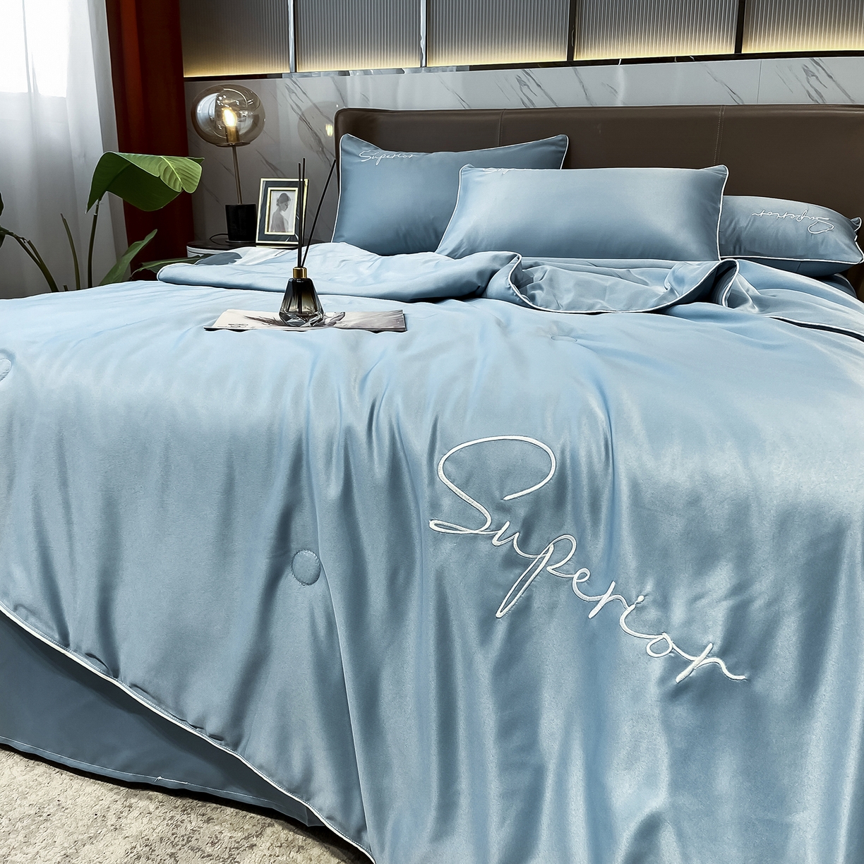 91家纺网 家纺一手货源 找家纺 吾秀家居 2026新款字母刺绣水洗天丝夏被夏凉被空调被四件套-字母 字母石兰