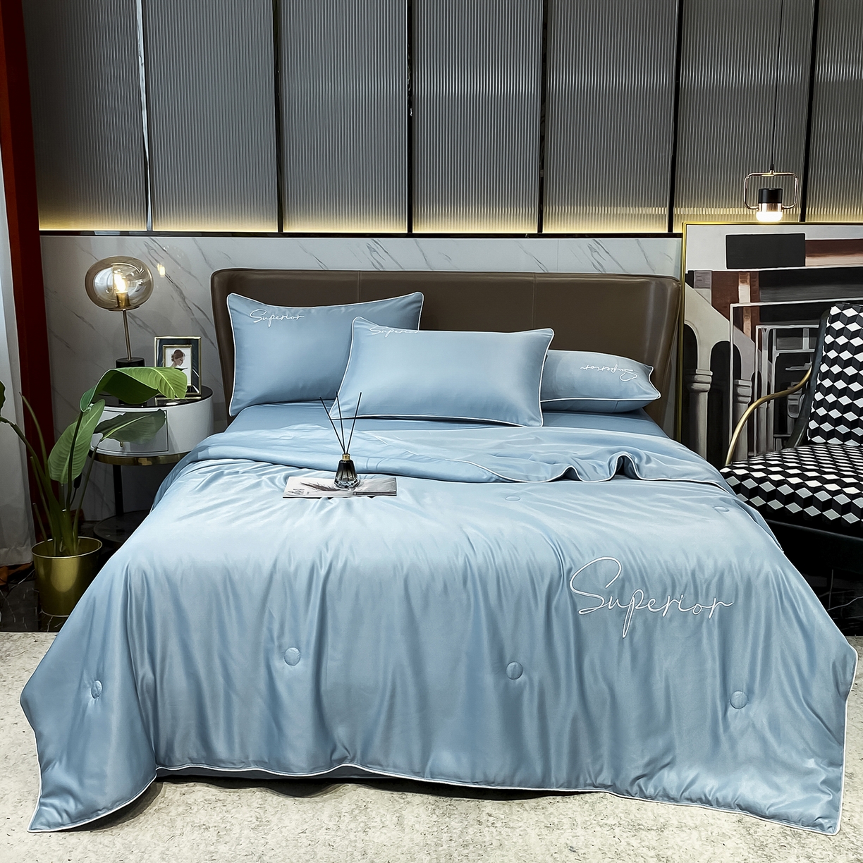 91家纺网 家纺一手货源 找家纺 吾秀家居 2026新款字母刺绣水洗天丝夏被夏凉被空调被四件套-字母 字母石兰