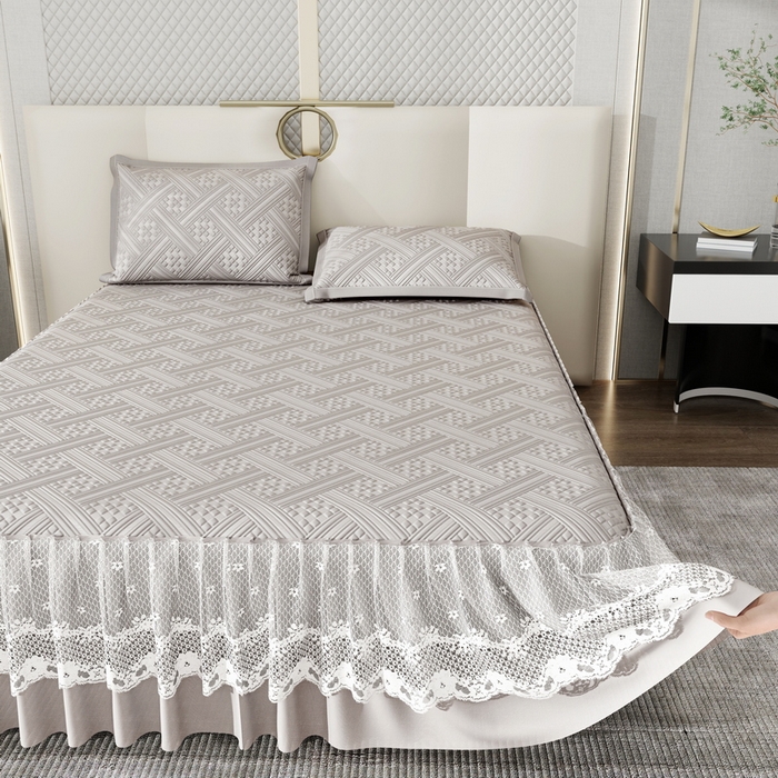 91家纺网 家纺一手货源 找家纺 （总）宜派家纺 2026新款PE凉感丝床裙款凉席三件套