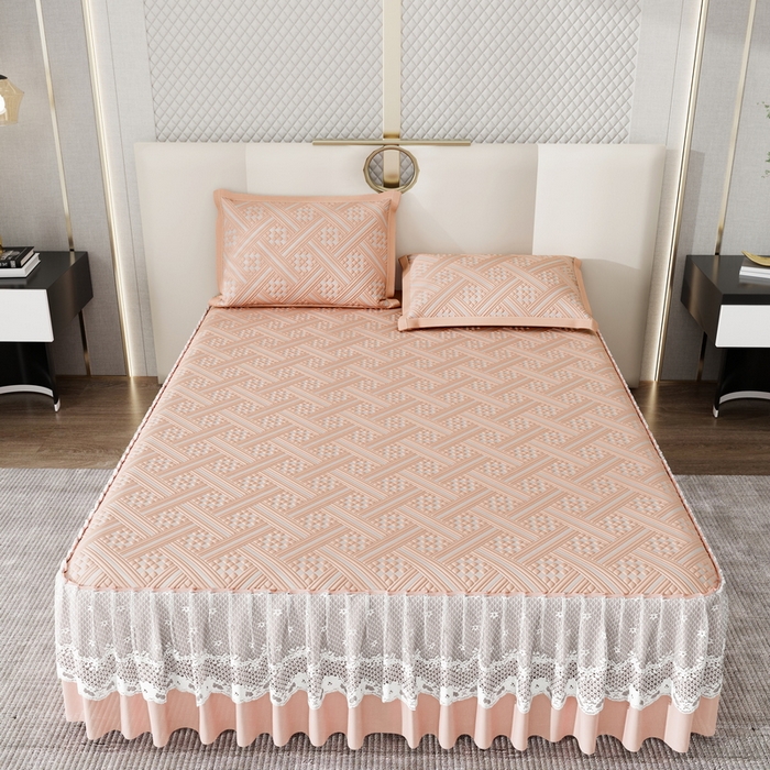 91家纺网 家纺一手货源 找家纺 （总）宜派家纺 2026新款PE凉感丝床裙款凉席三件套