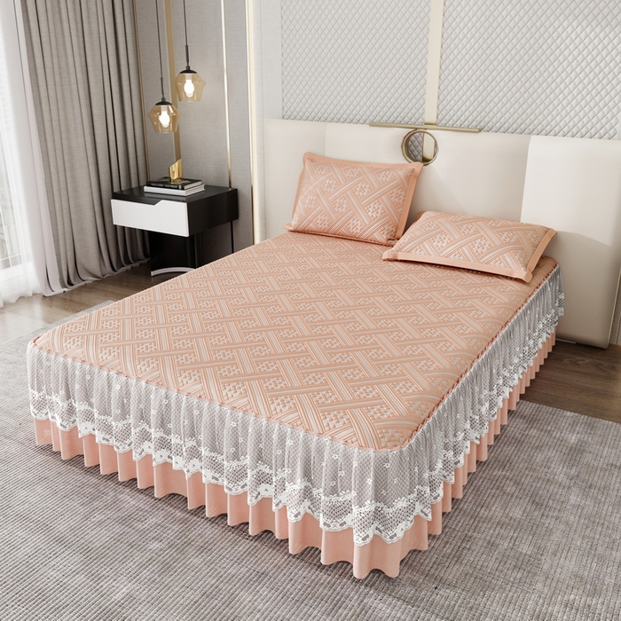 91家纺网 家纺一手货源 找家纺 （总）宜派家纺 2026新款PE凉感丝床裙款凉席三件套