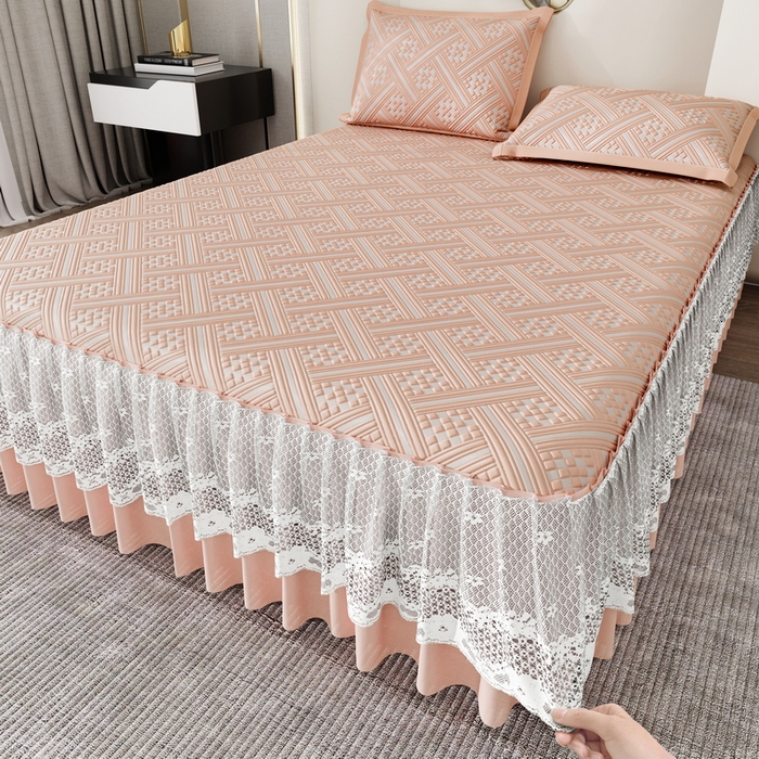 91家纺网 家纺一手货源 找家纺 （总）宜派家纺 2026新款PE凉感丝床裙款凉席三件套