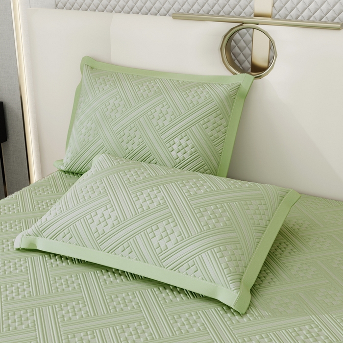 91家纺网 家纺一手货源 找家纺 宜派家纺 2026新款PE凉感丝床裙款凉席三件套 织序床裙-绿