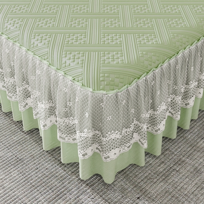 91家纺网 家纺一手货源 找家纺 宜派家纺 2026新款PE凉感丝床裙款凉席三件套 织序床裙-绿