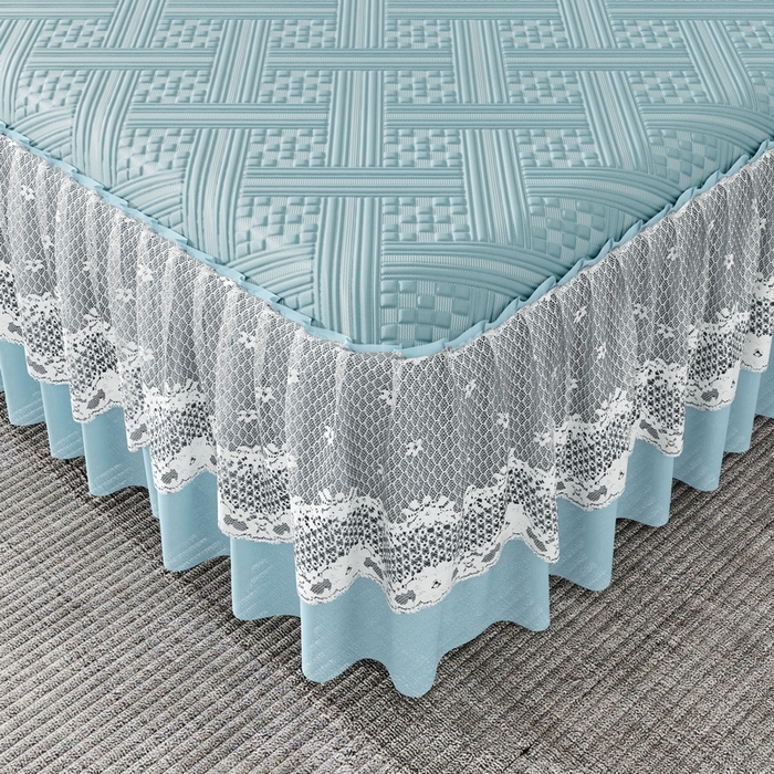 91家纺网 家纺一手货源 找家纺 宜派家纺 2026新款PE凉感丝床裙款凉席三件套 织序床裙-蓝