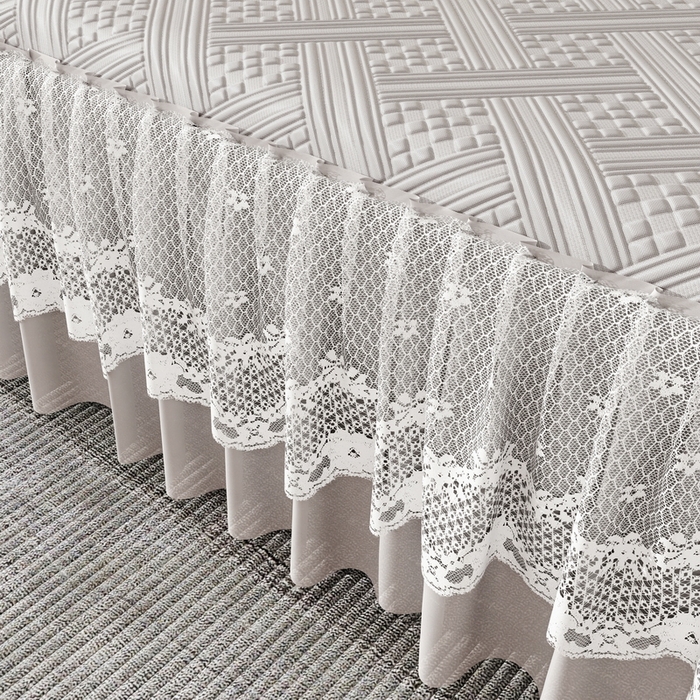 91家纺网 家纺一手货源 找家纺 宜派家纺 2026新款PE凉感丝床裙款凉席三件套 织序床裙-灰