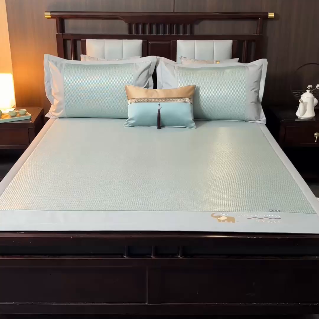 91家纺网 家纺一手货源 找家纺 yyds网供 2026新款冰藤乳胶凉席三件套床席款床笠款刺绣可水机洗空调婴儿童单人软藤席 床席-乳胶冰藤席-水绿