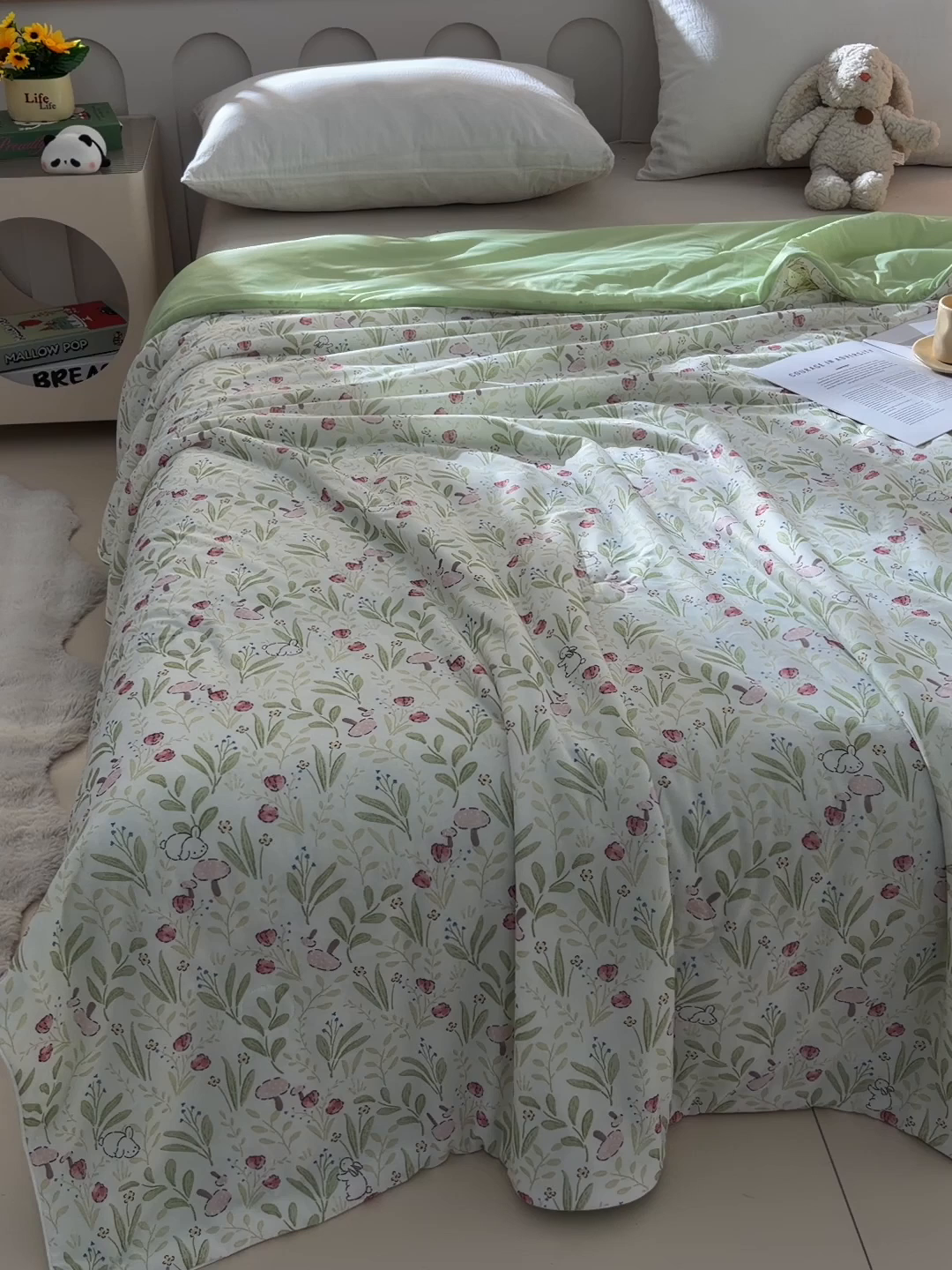 91家纺网 家纺一手货源 找家纺 宝宝纱被业 2026新款纯色凉感夏被 花丛兔