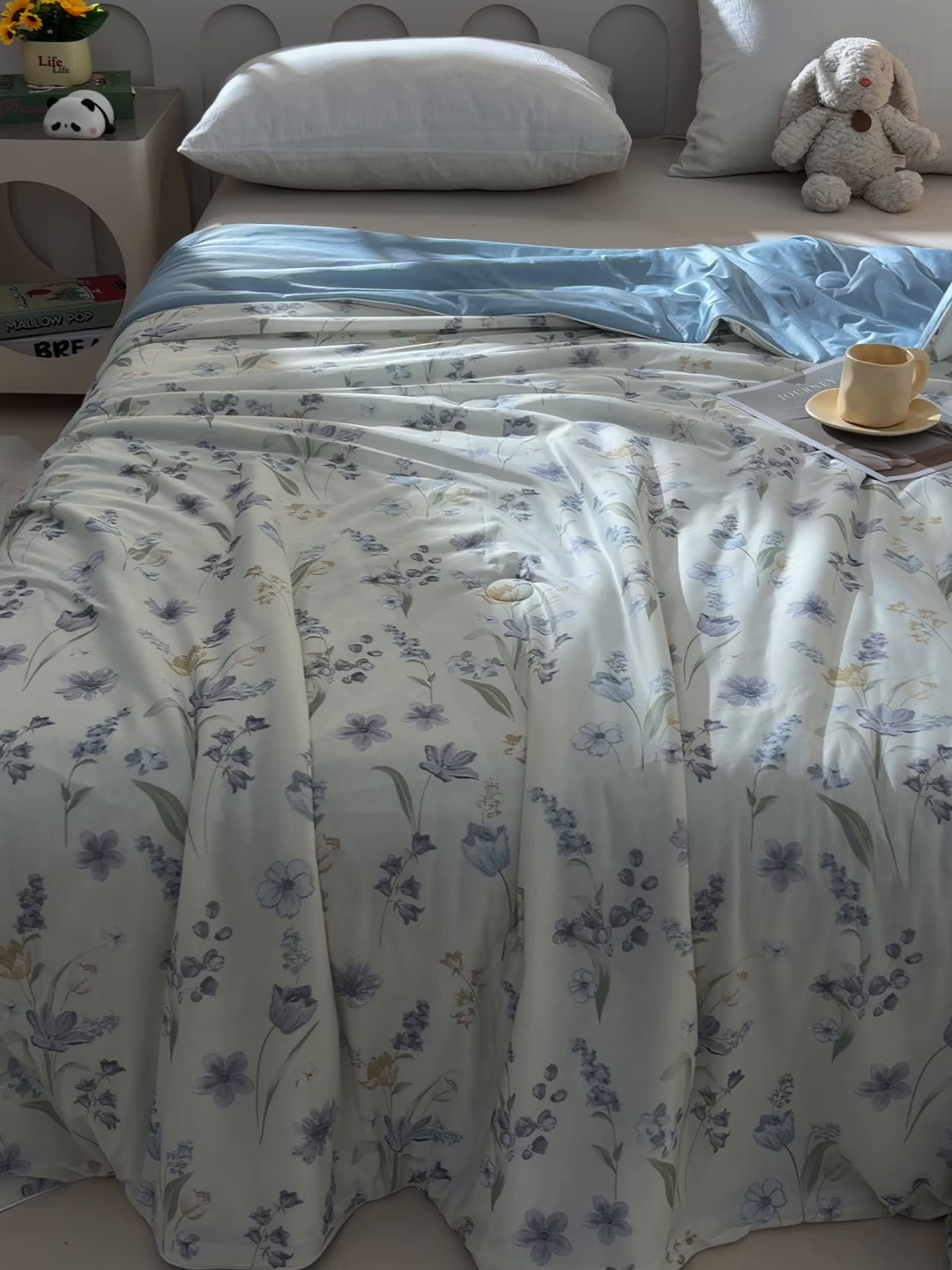 91家纺网 家纺一手货源 找家纺 宝宝纱被业 2026新款纯色凉感夏被 蓝楹碎影