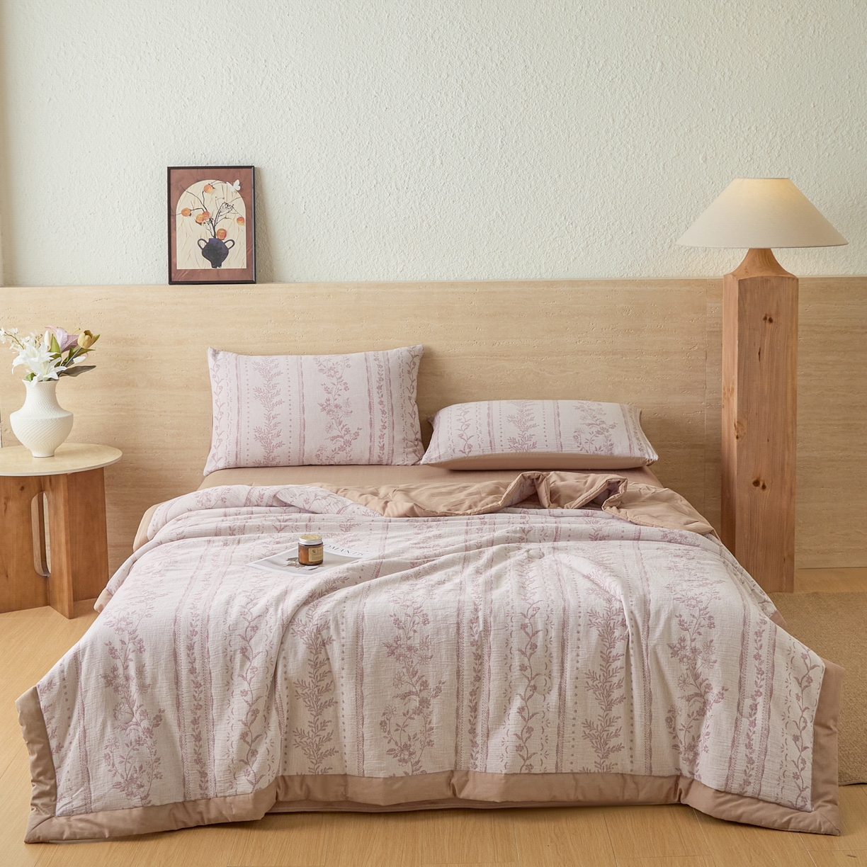 91家纺网 家纺一手货源 找家纺 吾秀家居 2026新款全棉色织提花三层纱夏被夏凉被空调被-华美 恋恋花开