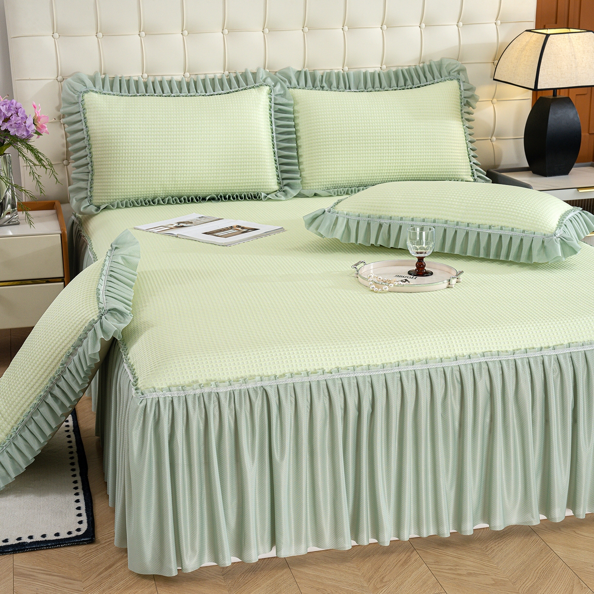 禹祥家纺 2026新款直播热款3D按摩冰豆豆席子凉席床裙款 绿色