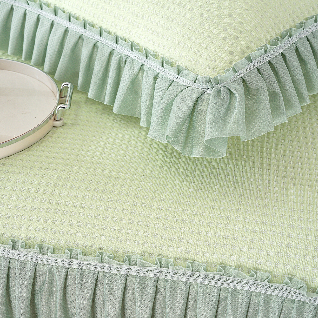 91家纺网 家纺一手货源 找家纺 禹祥家纺 2026新款直播热款3D按摩冰豆豆席子凉席床裙款 绿色