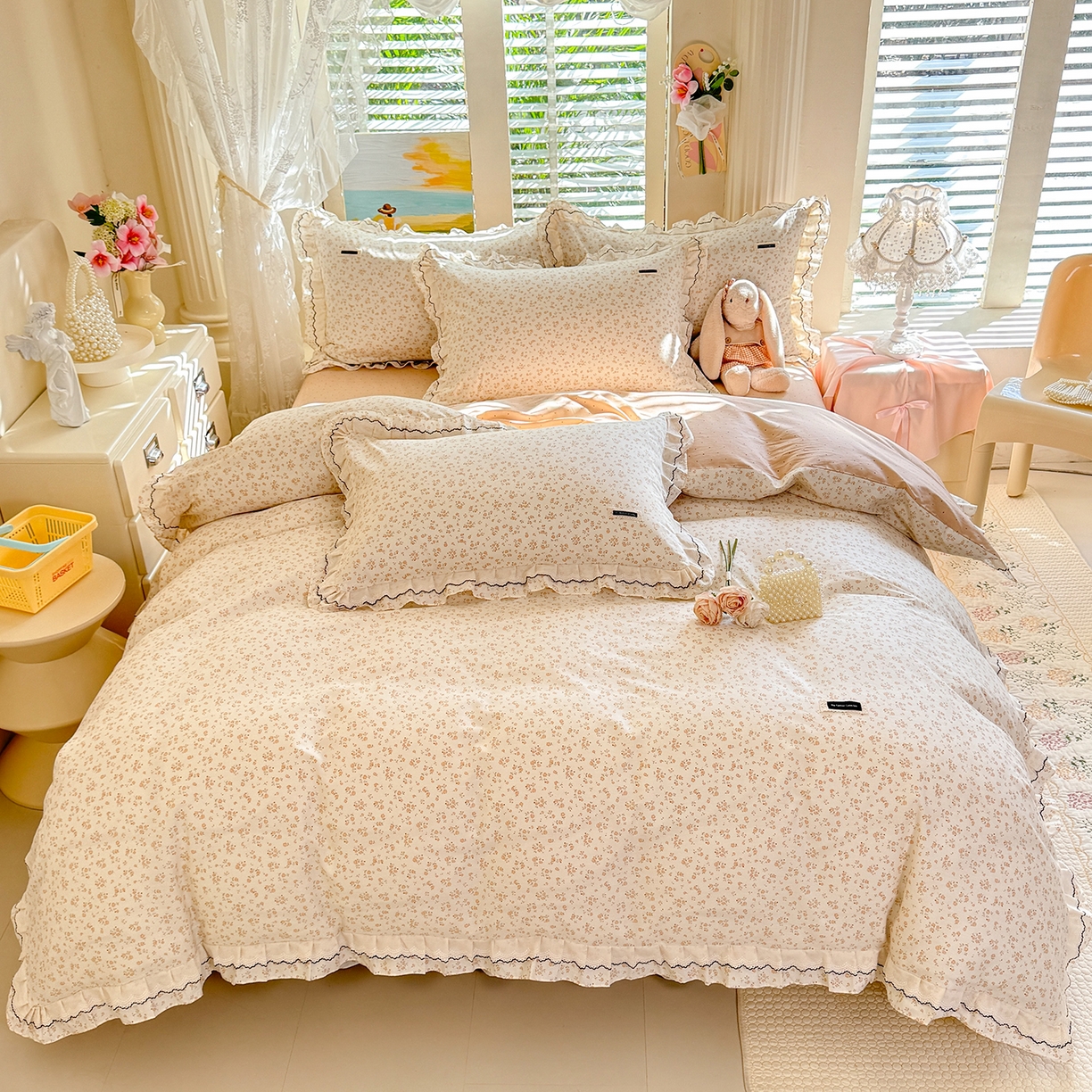 91家纺网 家纺一手货源 找家纺 （总）艾唯希家纺 2026新款全棉双层花边工艺四件套-第二批