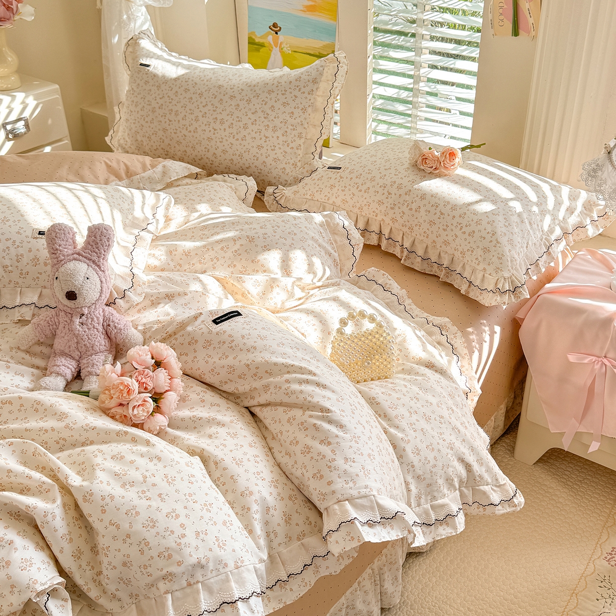 91家纺网 家纺一手货源 找家纺 （总）艾唯希家纺 2026新款全棉双层花边工艺四件套-第二批