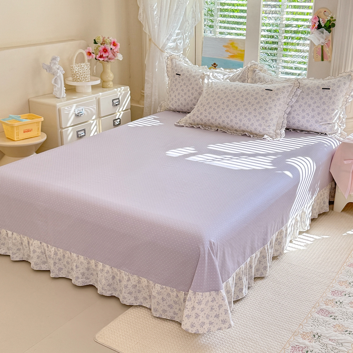 91家纺网 家纺一手货源 找家纺 艾唯希家纺 2026新款全棉双层花边工艺四件套-第二批 樱时-蓝紫