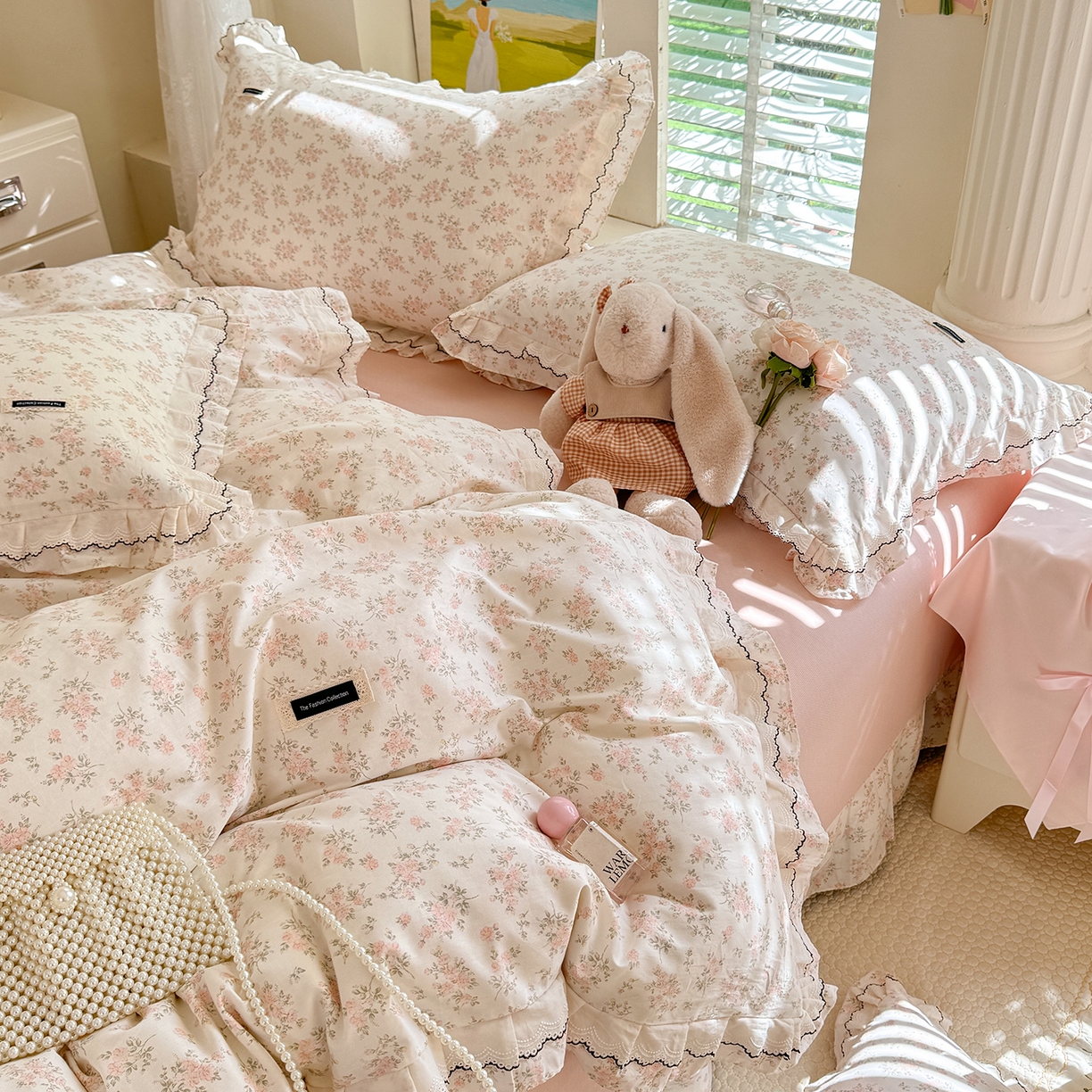 艾唯希家纺 2026新款全棉双层花边工艺四件套-第二批 桃霓-粉