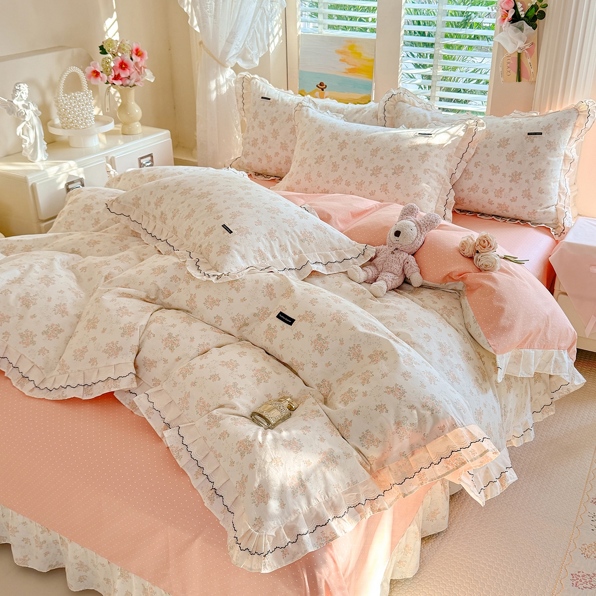 91家纺网 家纺一手货源 找家纺 艾唯希家纺 2026新款全棉双层花边工艺四件套-第二批 云琳月影