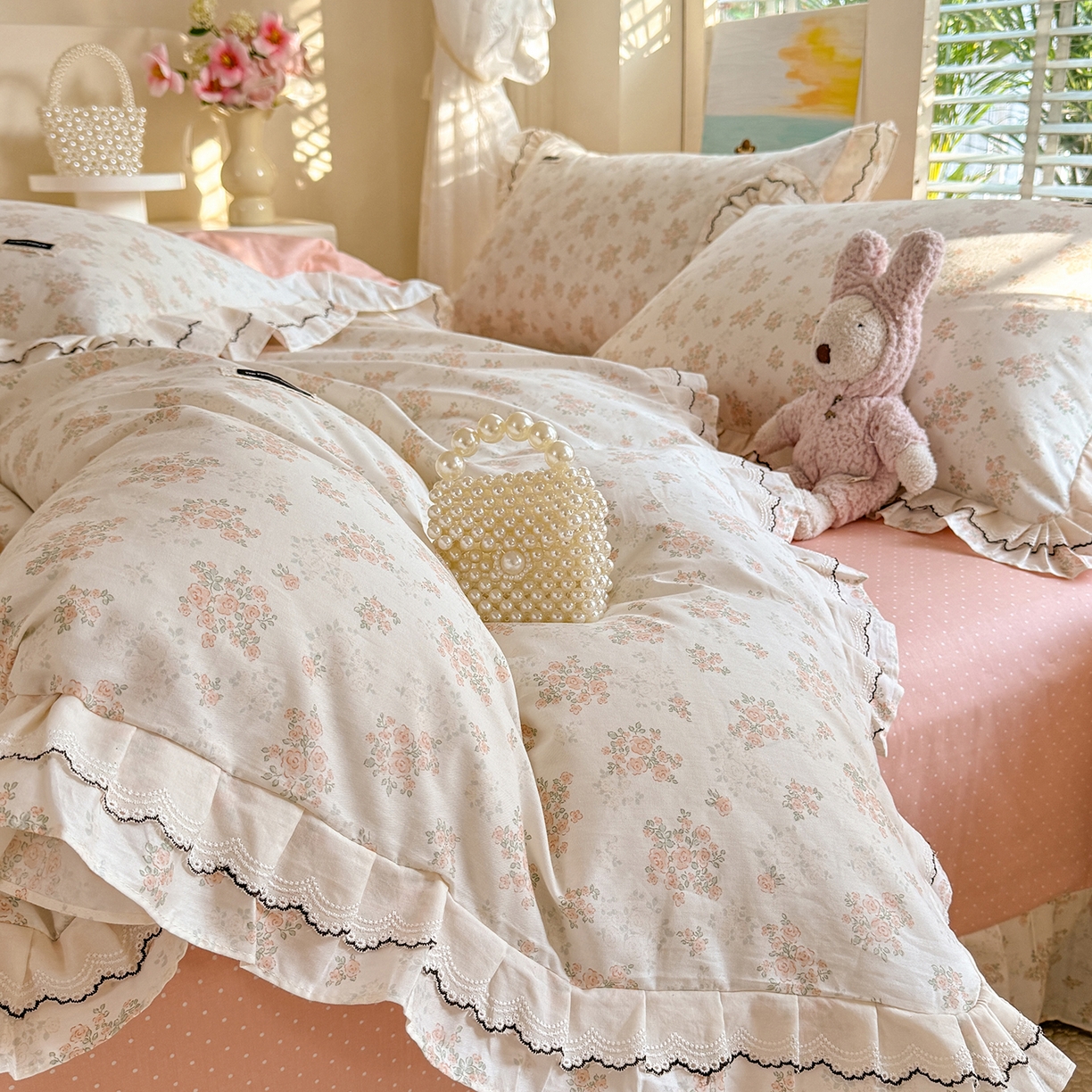 91家纺网 家纺一手货源 找家纺 艾唯希家纺 2026新款全棉双层花边工艺四件套-第二批 云琳月影