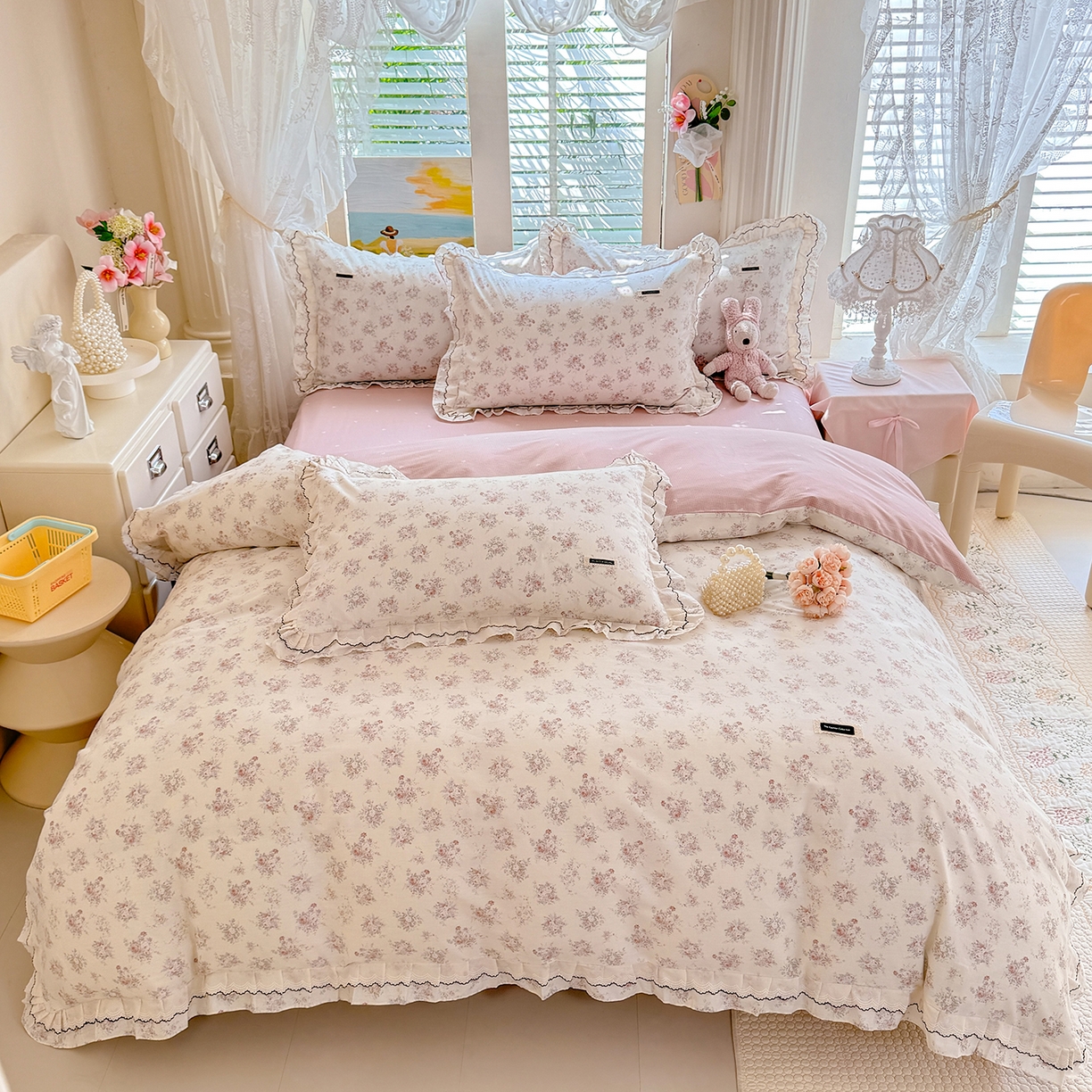 91家纺网 家纺一手货源 找家纺 艾唯希家纺 2026新款全棉双层花边工艺四件套-第二批 艾菲妮