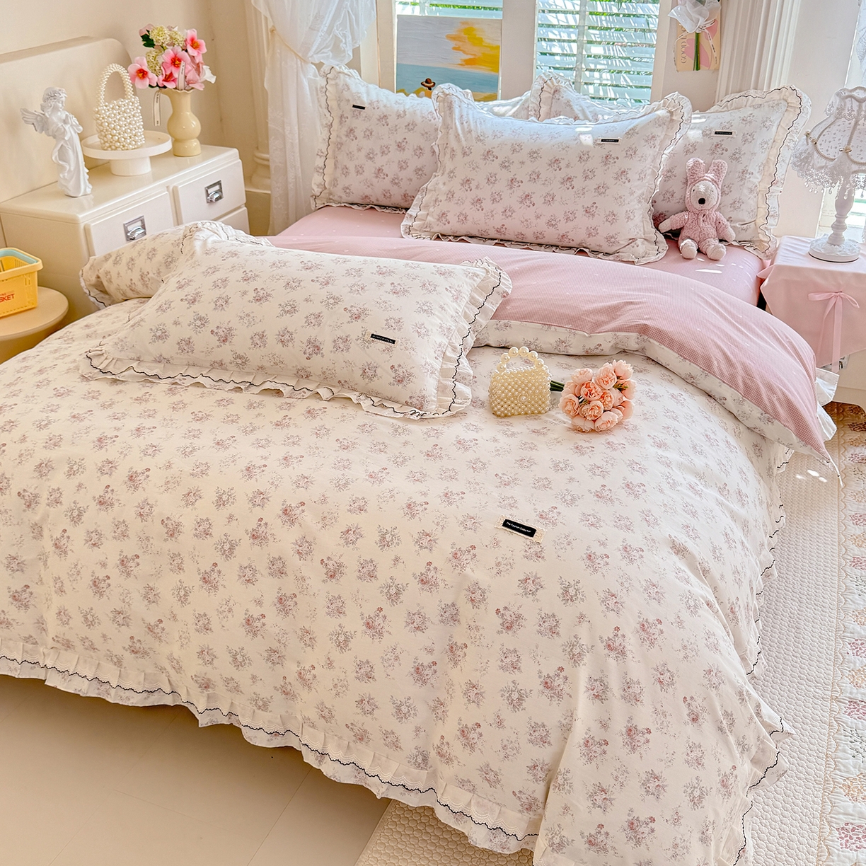 91家纺网 家纺一手货源 找家纺 艾唯希家纺 2026新款全棉双层花边工艺四件套-第二批 艾菲妮