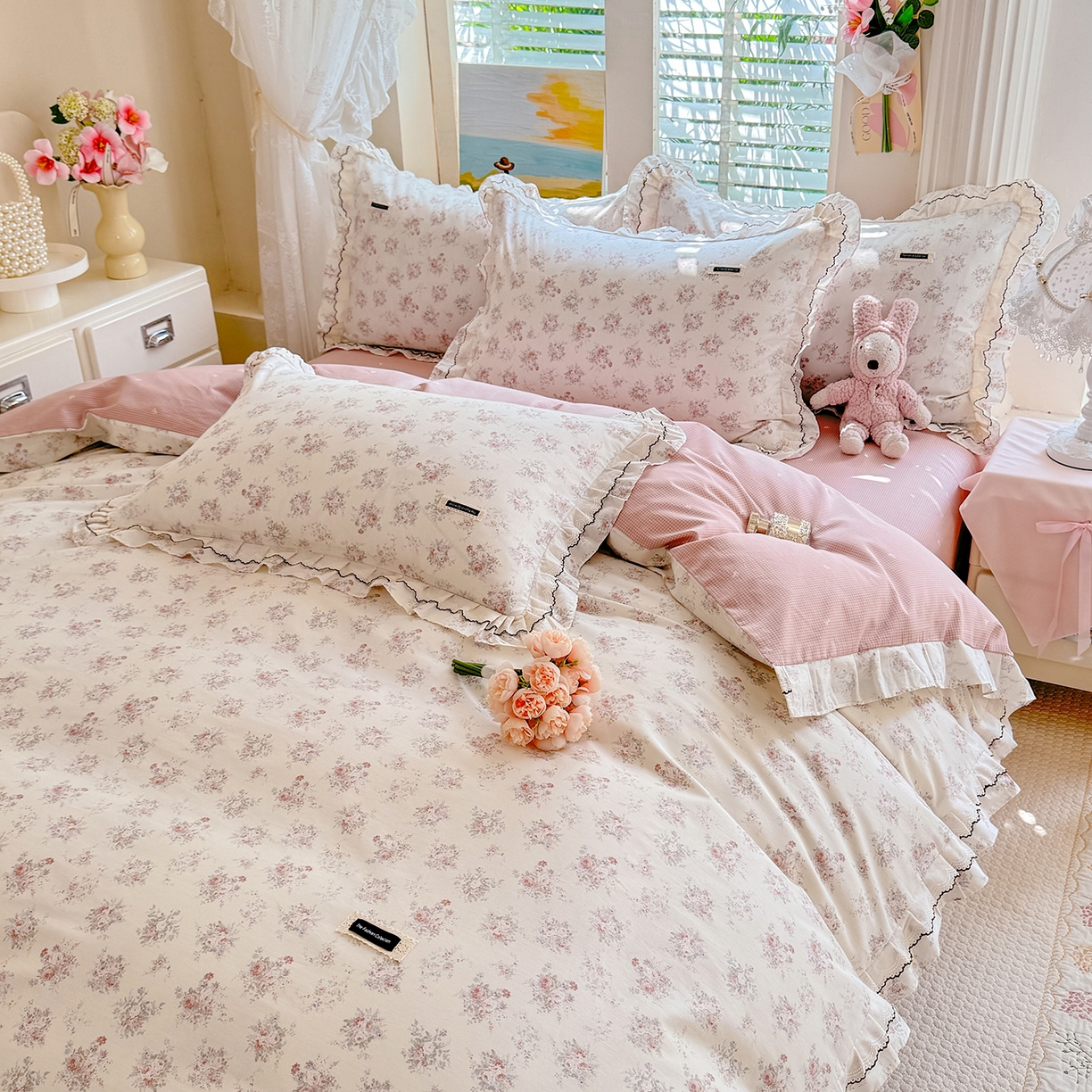 91家纺网 家纺一手货源 找家纺 艾唯希家纺 2026新款全棉双层花边工艺四件套-第二批 艾菲妮