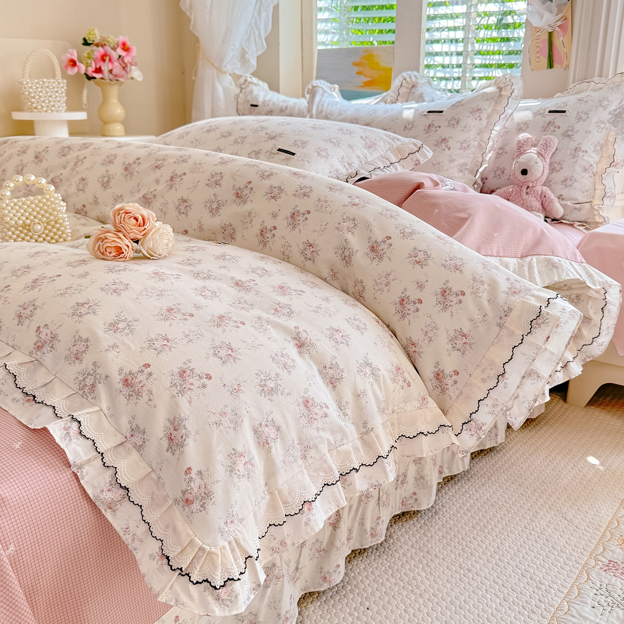 91家纺网 家纺一手货源 找家纺 艾唯希家纺 2026新款全棉双层花边工艺四件套-第二批 艾菲妮