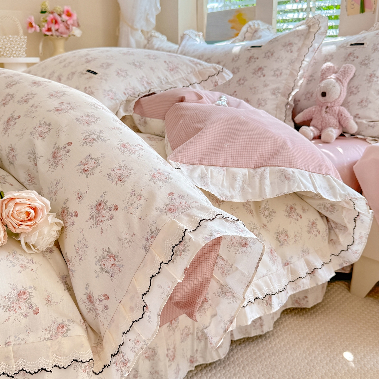 91家纺网 家纺一手货源 找家纺 艾唯希家纺 2026新款全棉双层花边工艺四件套-第二批 艾菲妮