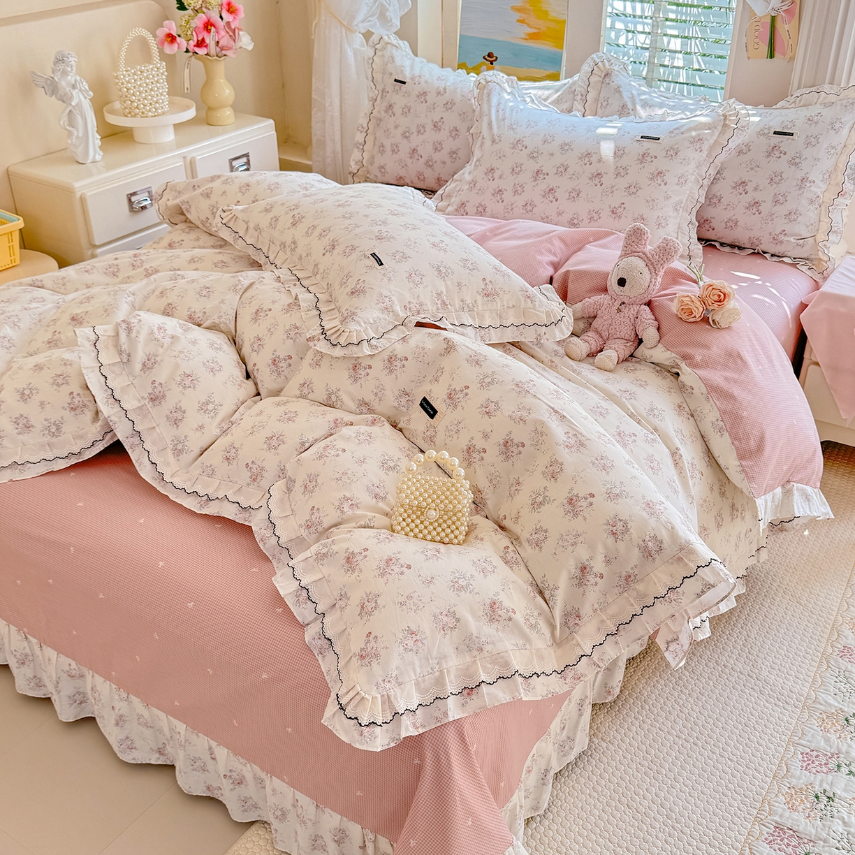 91家纺网 家纺一手货源 找家纺 艾唯希家纺 2026新款全棉双层花边工艺四件套-第二批 艾菲妮