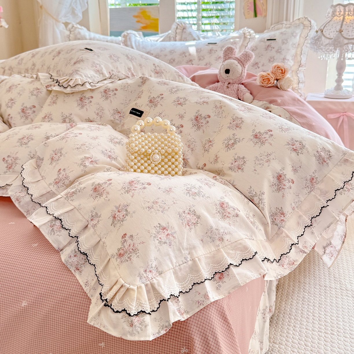 91家纺网 家纺一手货源 找家纺 艾唯希家纺 2026新款全棉双层花边工艺四件套-第二批 艾菲妮