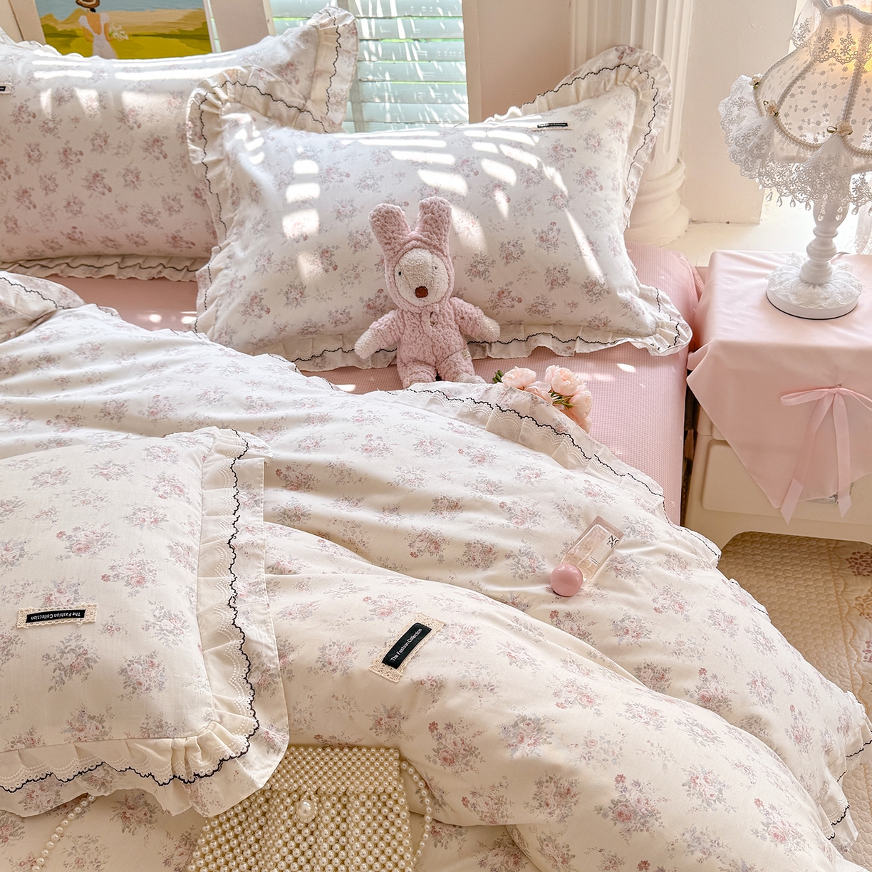 91家纺网 家纺一手货源 找家纺 艾唯希家纺 2026新款全棉双层花边工艺四件套-第二批 艾菲妮