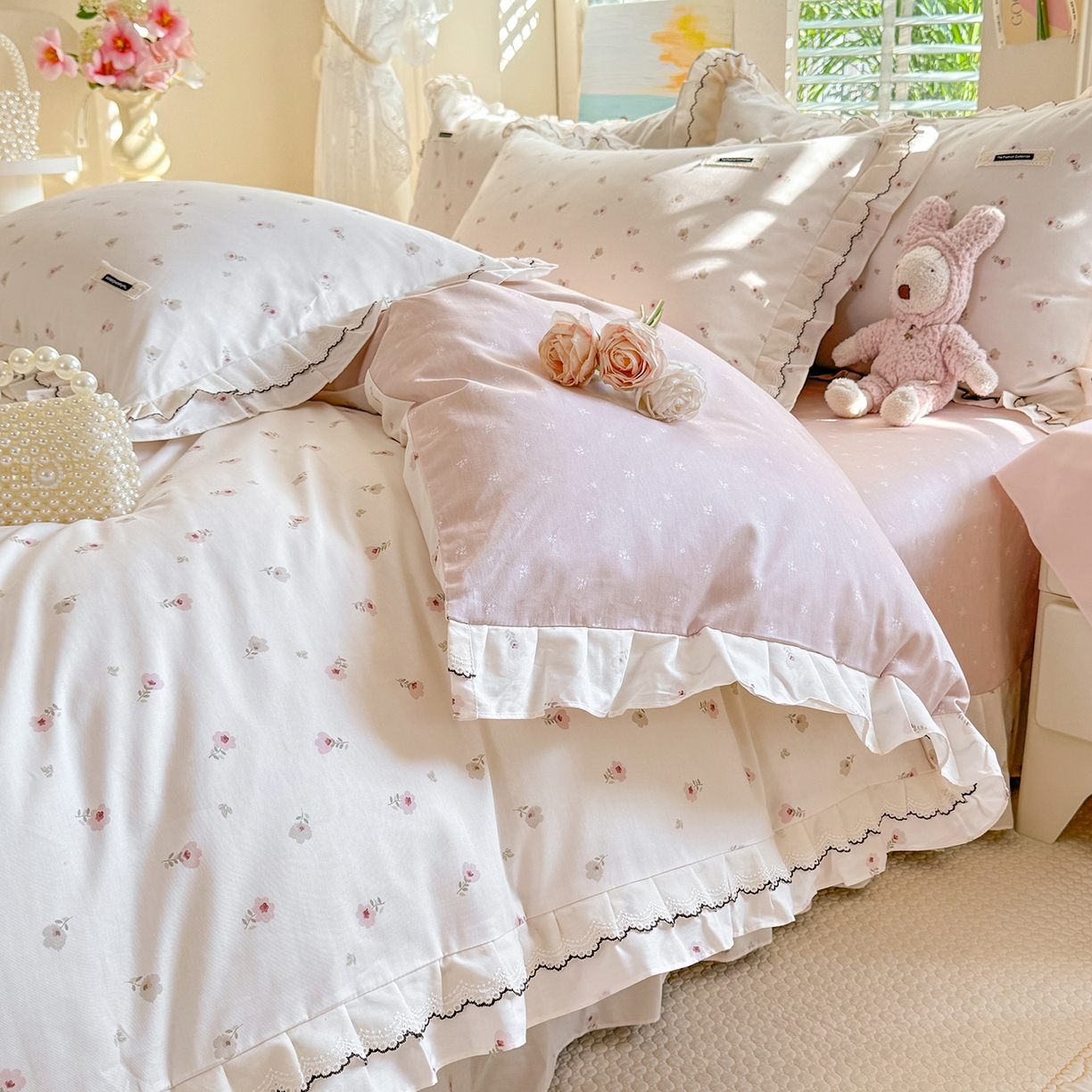 91家纺网 家纺一手货源 找家纺 艾唯希家纺 2026新款全棉双层花边工艺四件套-第二批 五月故事