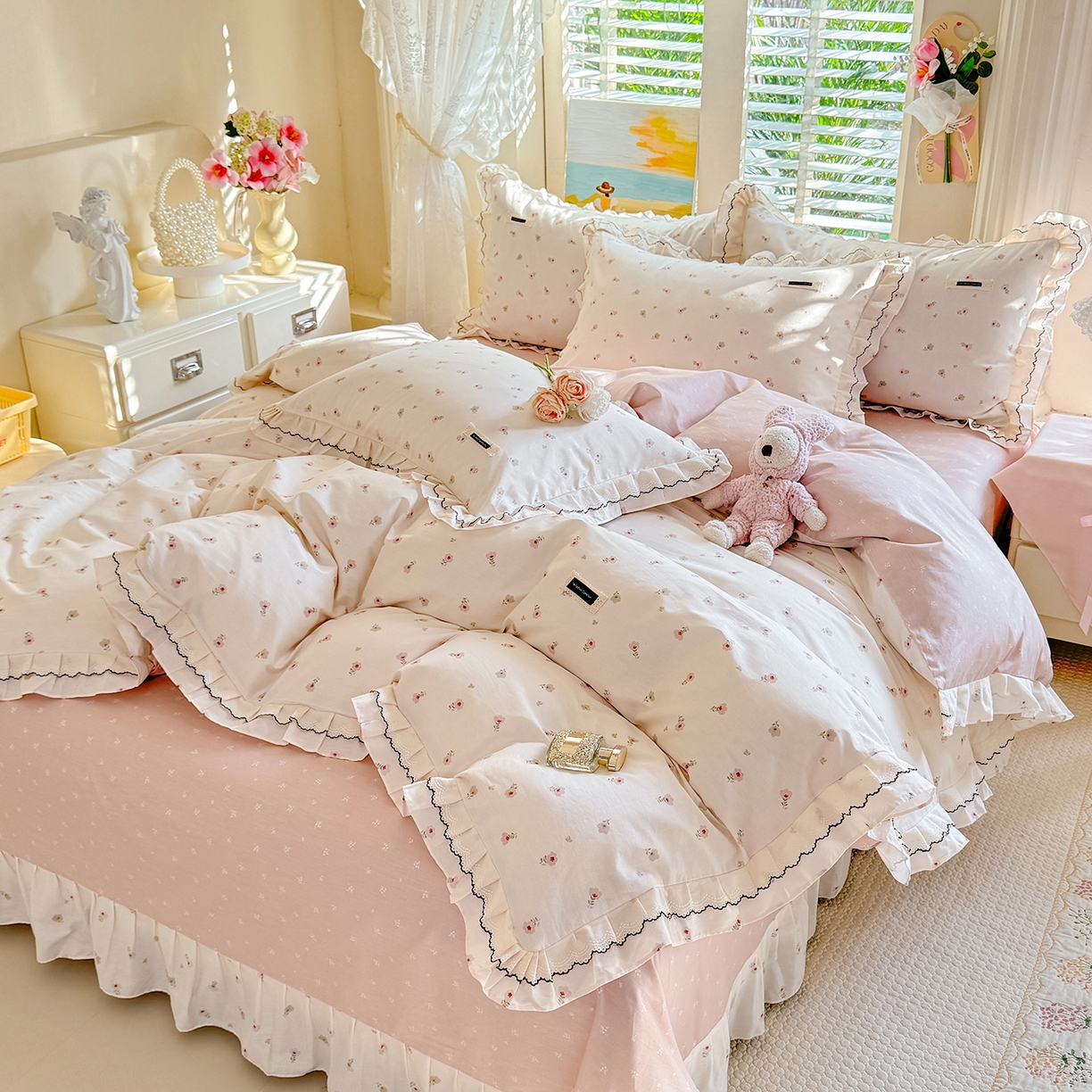 91家纺网 家纺一手货源 找家纺 艾唯希家纺 2026新款全棉双层花边工艺四件套-第二批 五月故事