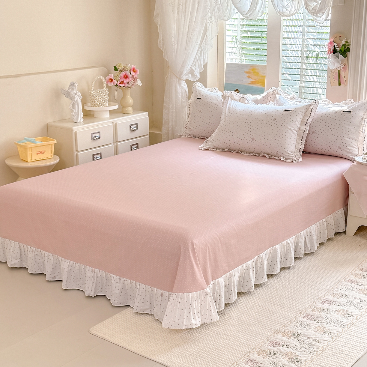 91家纺网 家纺一手货源 找家纺 艾唯希家纺 2026新款全棉双层花边工艺四件套-第二批 樱桃香