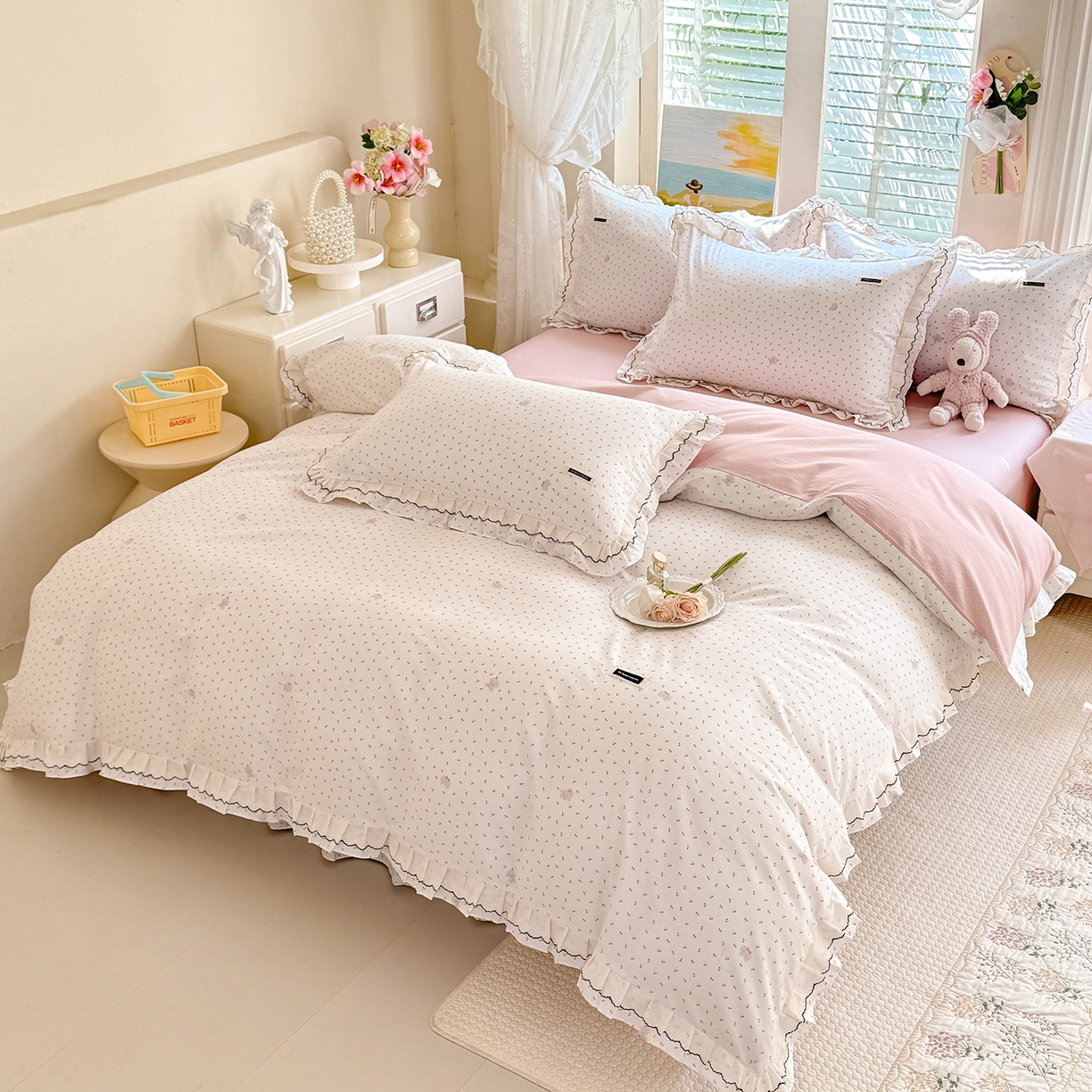 91家纺网 家纺一手货源 找家纺 艾唯希家纺 2026新款全棉双层花边工艺四件套-第二批 樱桃香