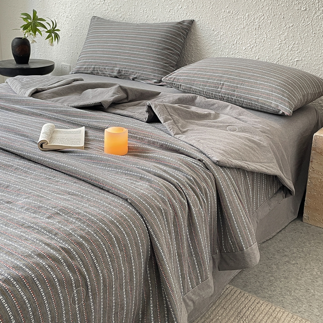 91家纺网 家纺一手货源 找家纺 吾秀家居 2026新款棉色织提花水洗棉大豆夏被夏凉被空调被-摩卡 摩卡灰