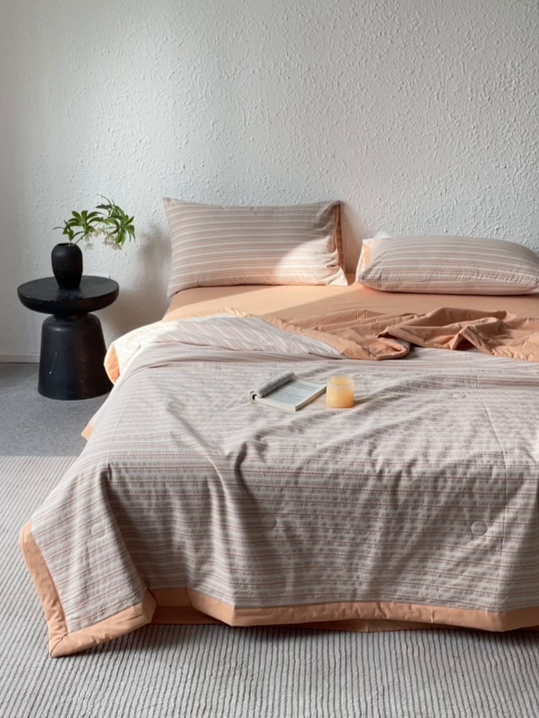 91家纺网 家纺一手货源 找家纺 吾秀家居 2026新款棉色织提花水洗棉大豆夏被夏凉被空调被-摩卡 摩卡桔