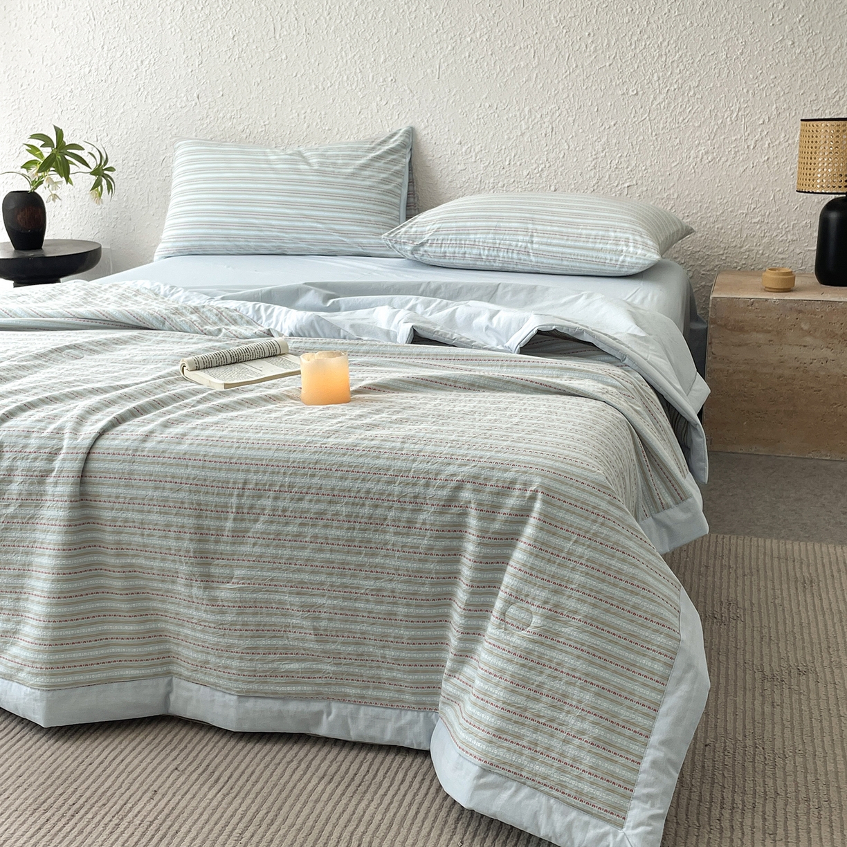 91家纺网 家纺一手货源 找家纺 吾秀家居 2026新款棉色织提花水洗棉大豆夏被夏凉被空调被-摩卡 摩卡兰