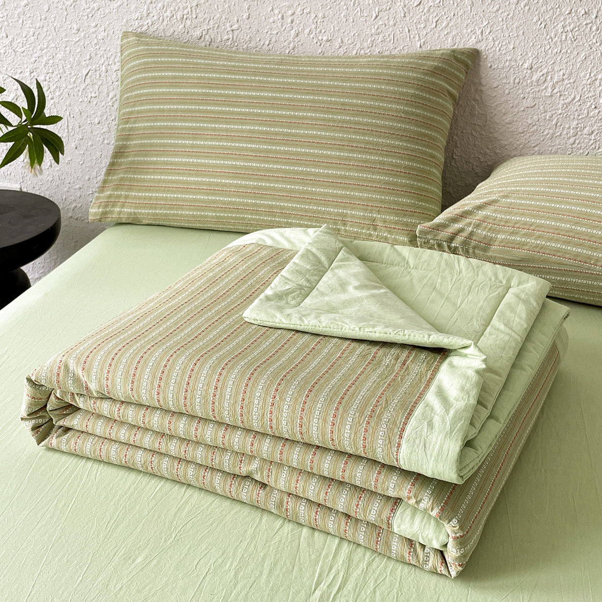 吾秀家居 2026新款棉色织提花水洗棉大豆夏被夏凉被空调被-摩卡 摩卡绿