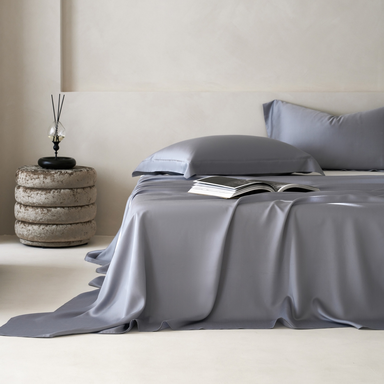 91家纺网 家纺一手货源 找家纺 简纯主义 2026新款100S超细旦进口兰精天丝单床单床单单件 暮蓝