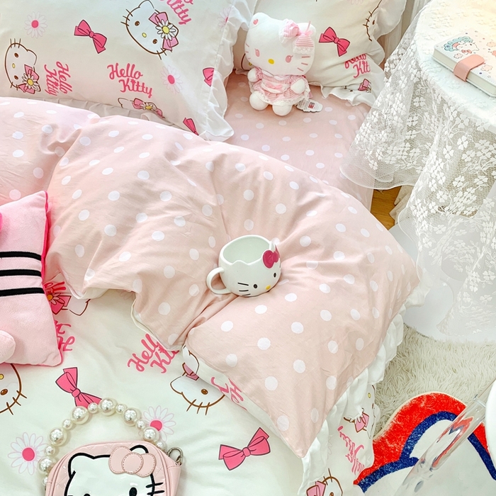 91家纺网 家纺一手货源 找家纺 （总）朵希曼 2026新款全棉纯棉三丽鸥花边款四件套