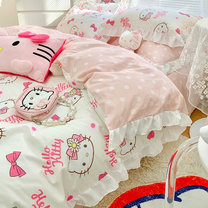 91家纺网 家纺一手货源 找家纺 （总）朵希曼 2026新款全棉纯棉三丽鸥花边款四件套